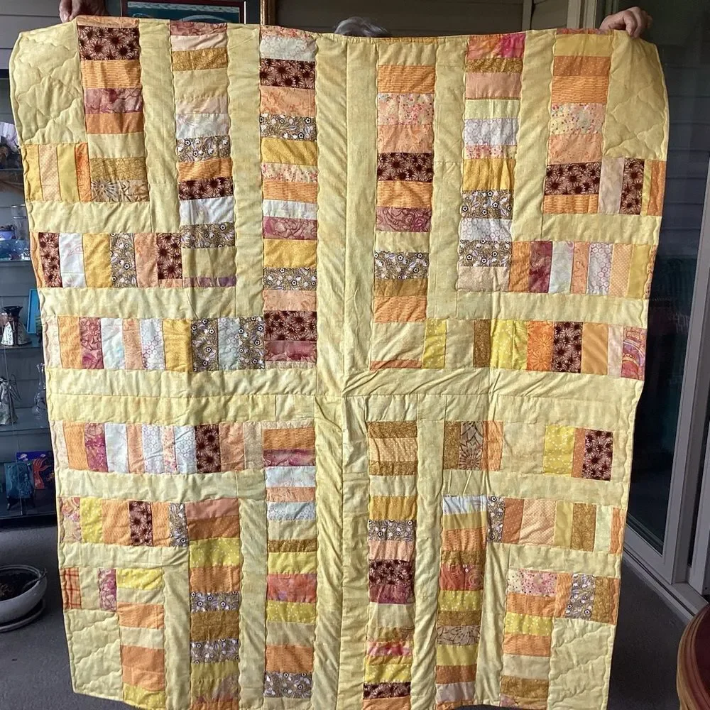 NWT. Hand Crafted Patchwork Yellow and Brown Quilt